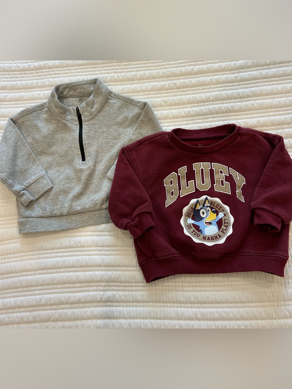 BabyGap Boy Grey 1/2 zip and Maroon Bluey Sweatshirts Size 18-24 Mos